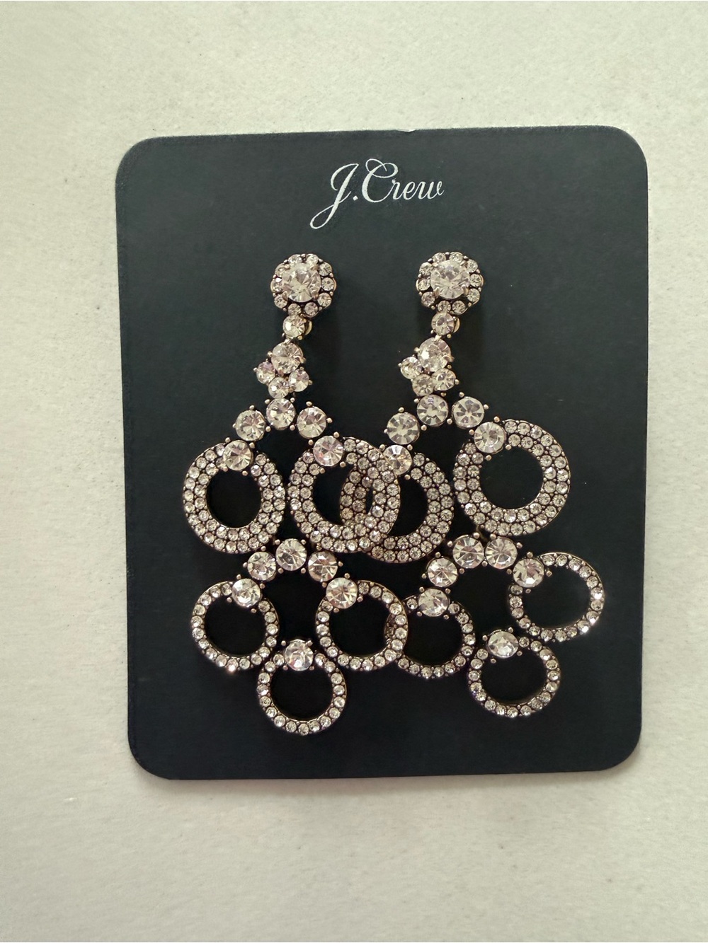 J. Crew Clear Crystal Multi-Ring Chandelier Earrings